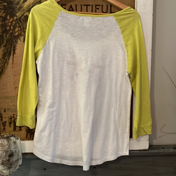 Lucky brand 3/4 sleeve t-shirt size M. Neon green & white with embroidery. - Picture 3 of 4